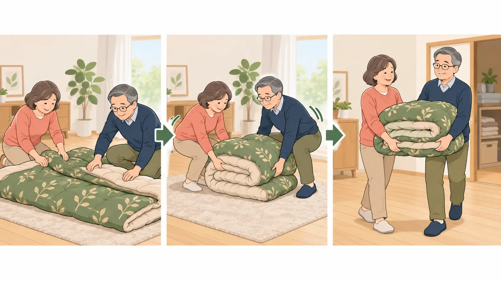 こたつ布団を運ぶための筋トレに備える運動