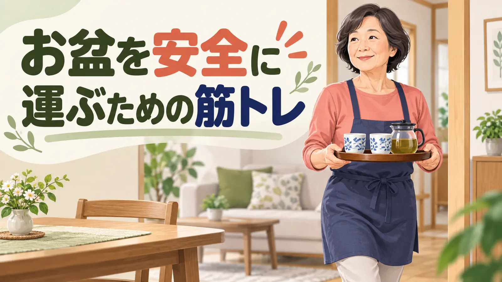 お盆を安全に運ぶための筋トレのイメージ