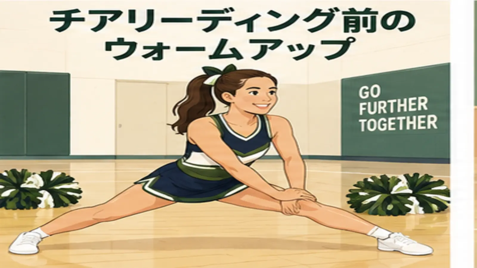 チアリーディング前にウォームアップする人物のイラスト
