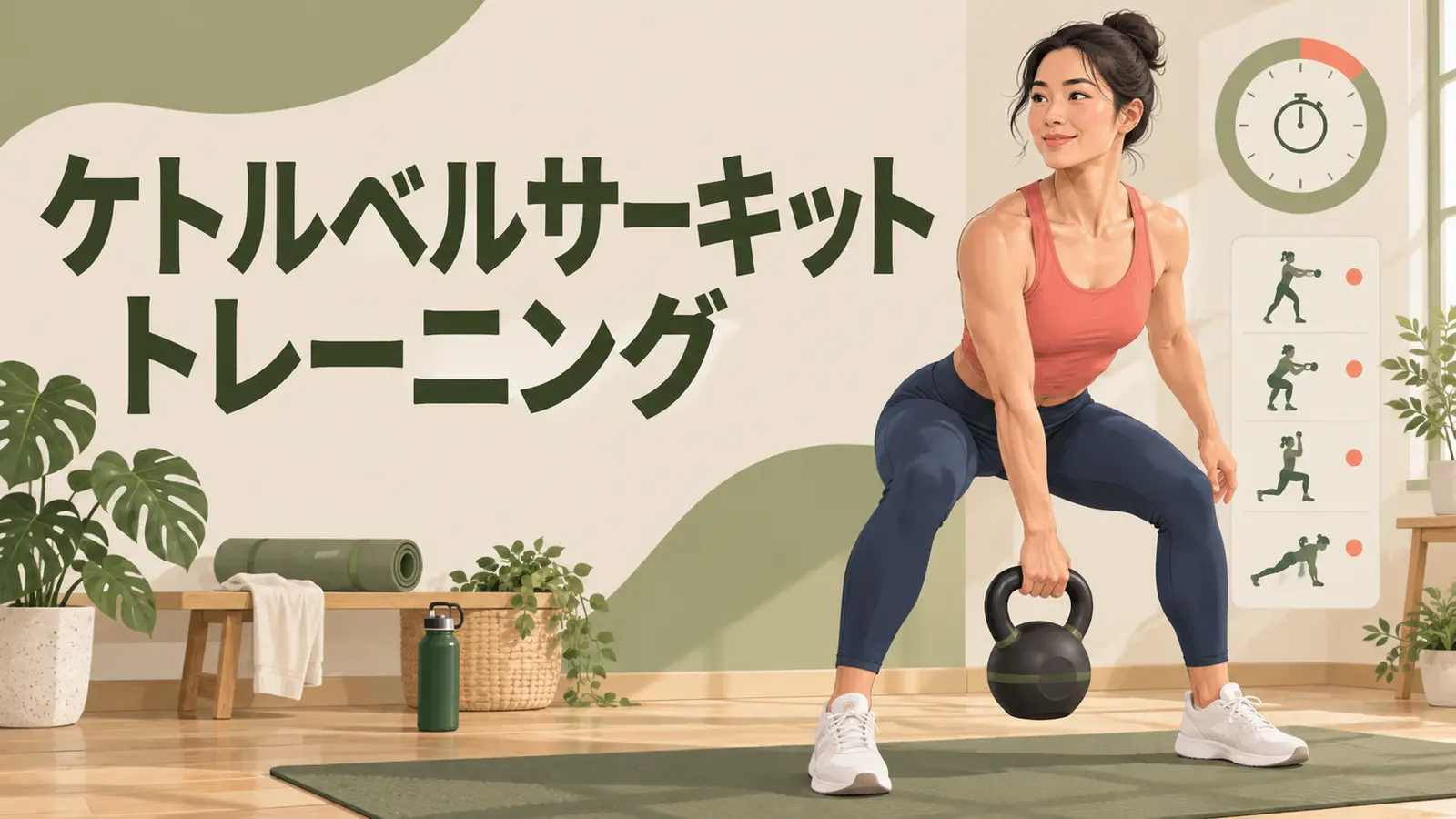 ケトルベルサーキットトレーニングの内容を表すアイキャッチイラスト