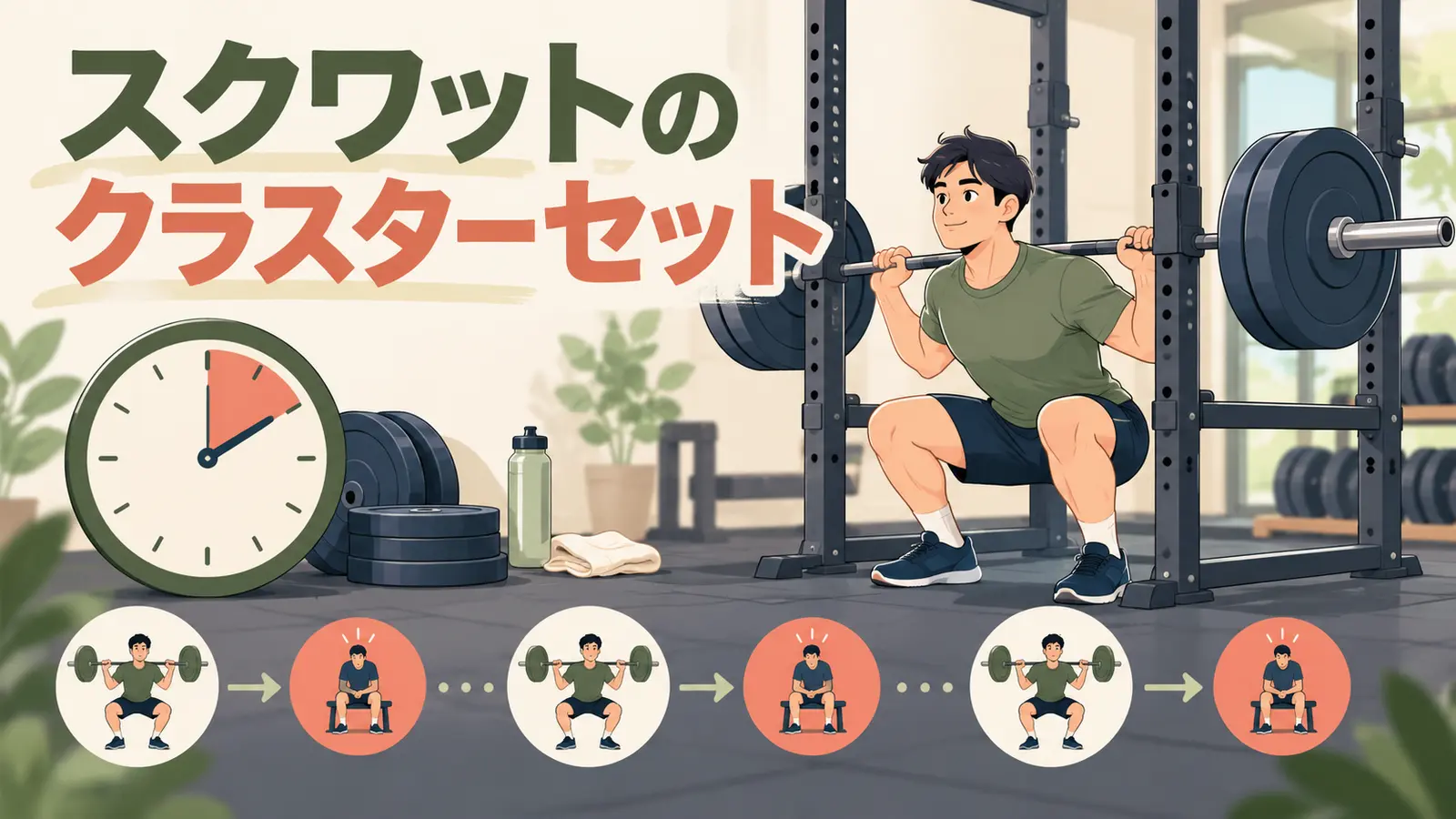 スクワットのクラスターセットとは?重量・休憩・組み方を解説