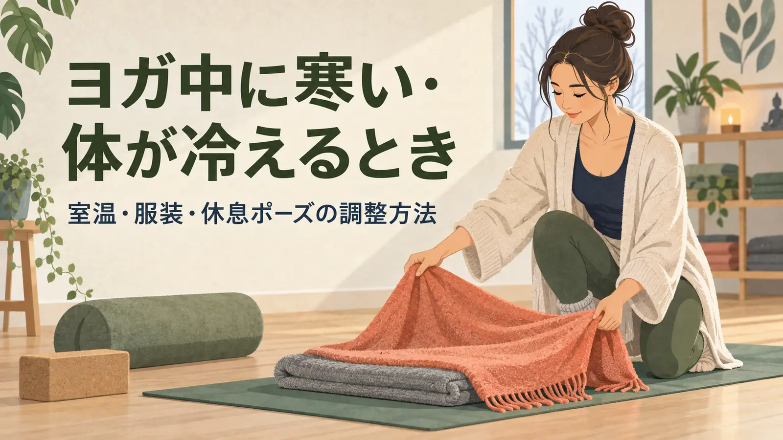 重ね着と毛布で冷えを調整する様子