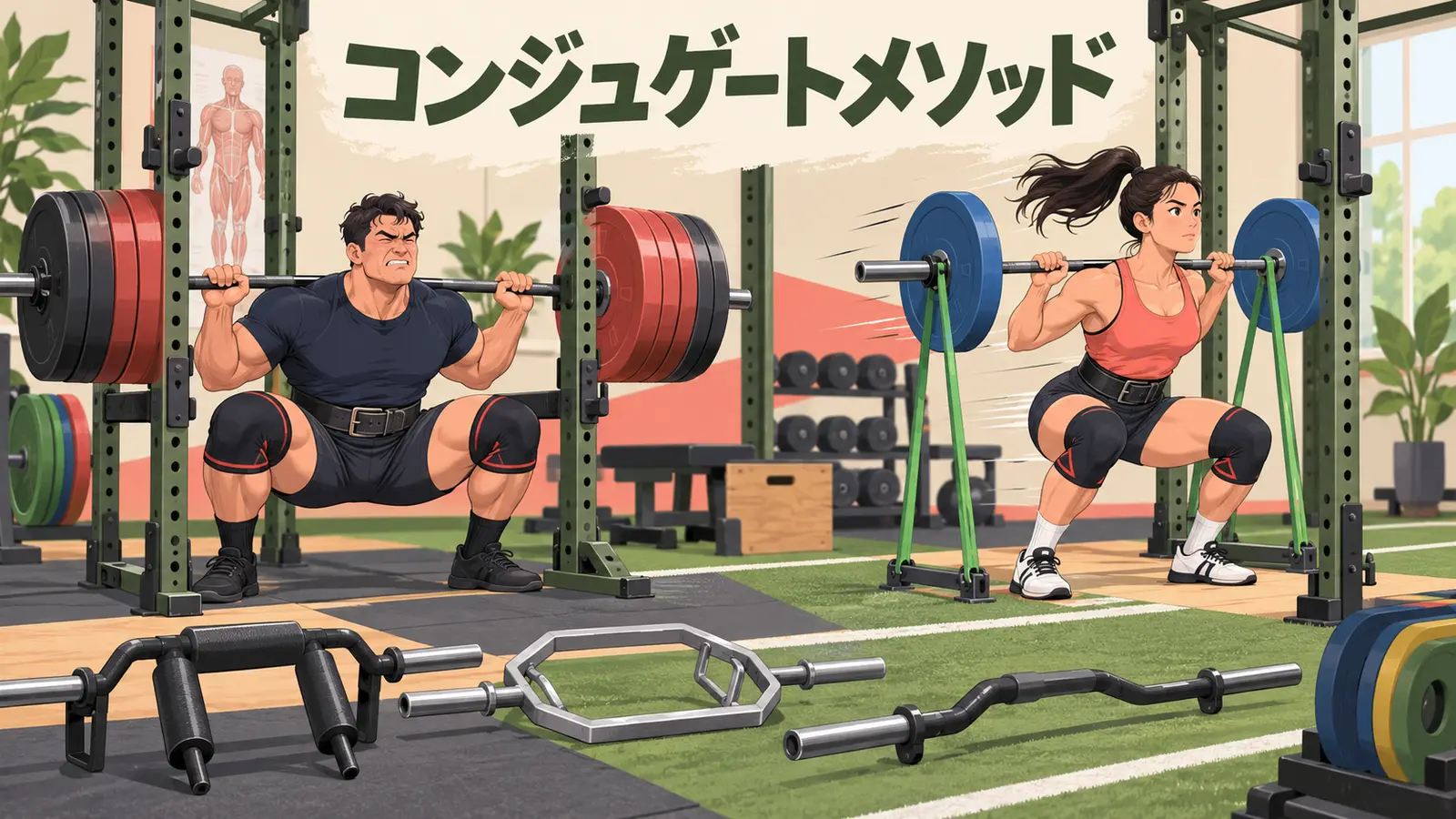 コンジュゲートメソッドのスクワット:最大筋力日と速度日の組み方