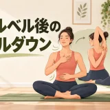 ケトルベル後のクールダウンの内容を表すアイキャッチイラスト