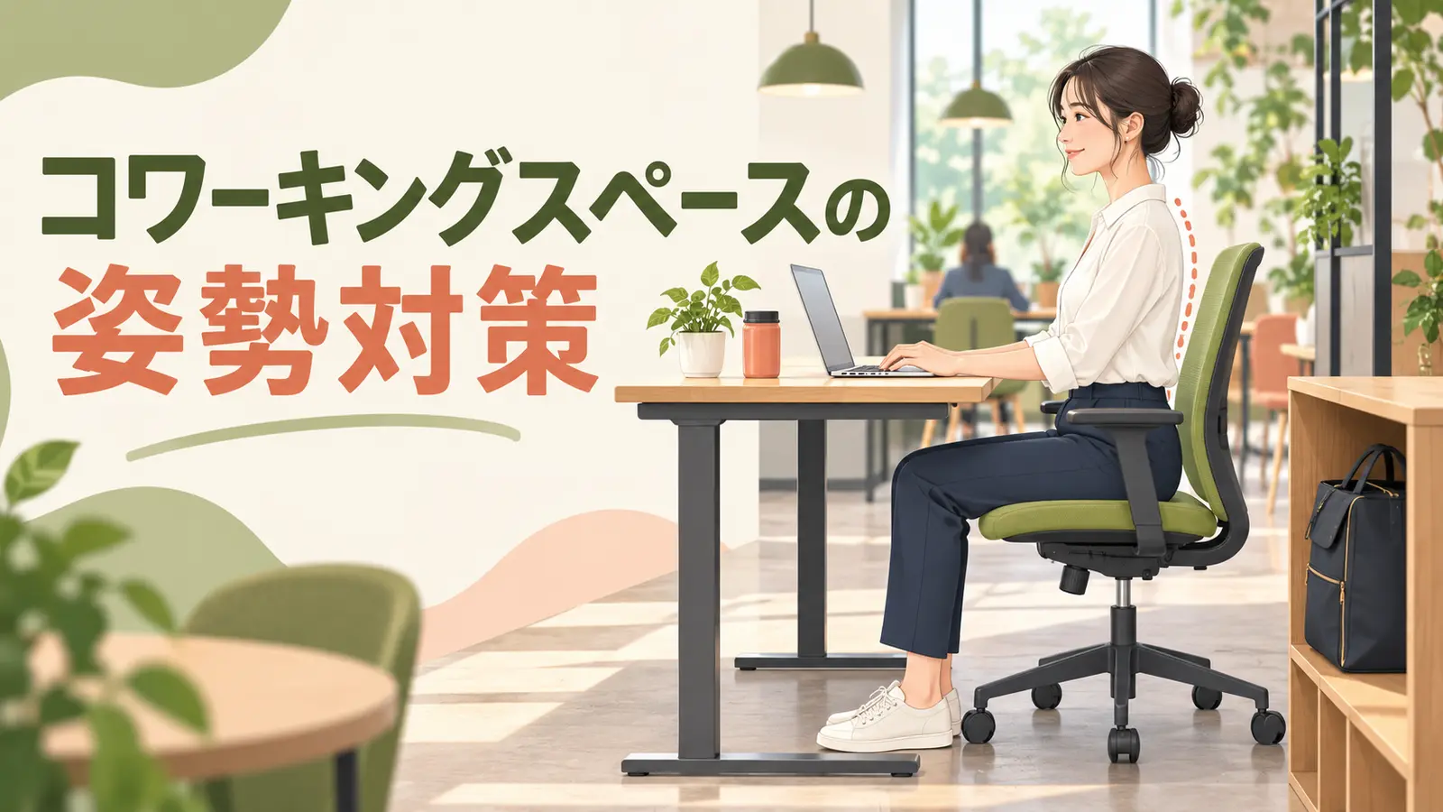 コワーキングスペースの調整可能な席で作業する人