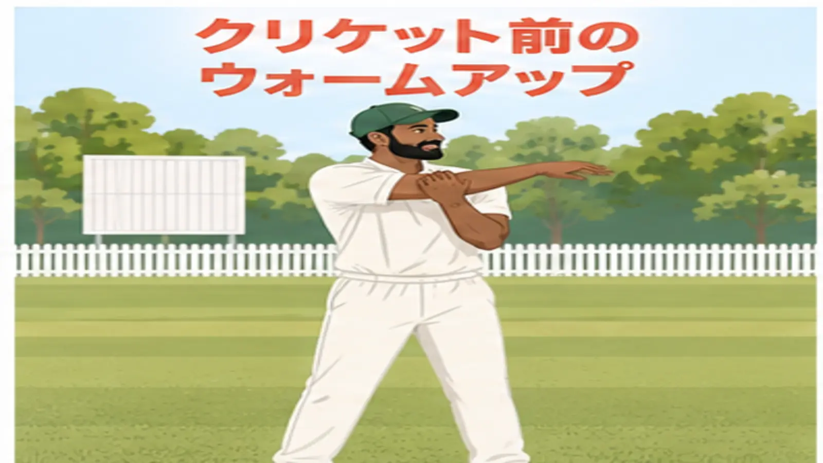 クリケット前にウォームアップする人物のイラスト