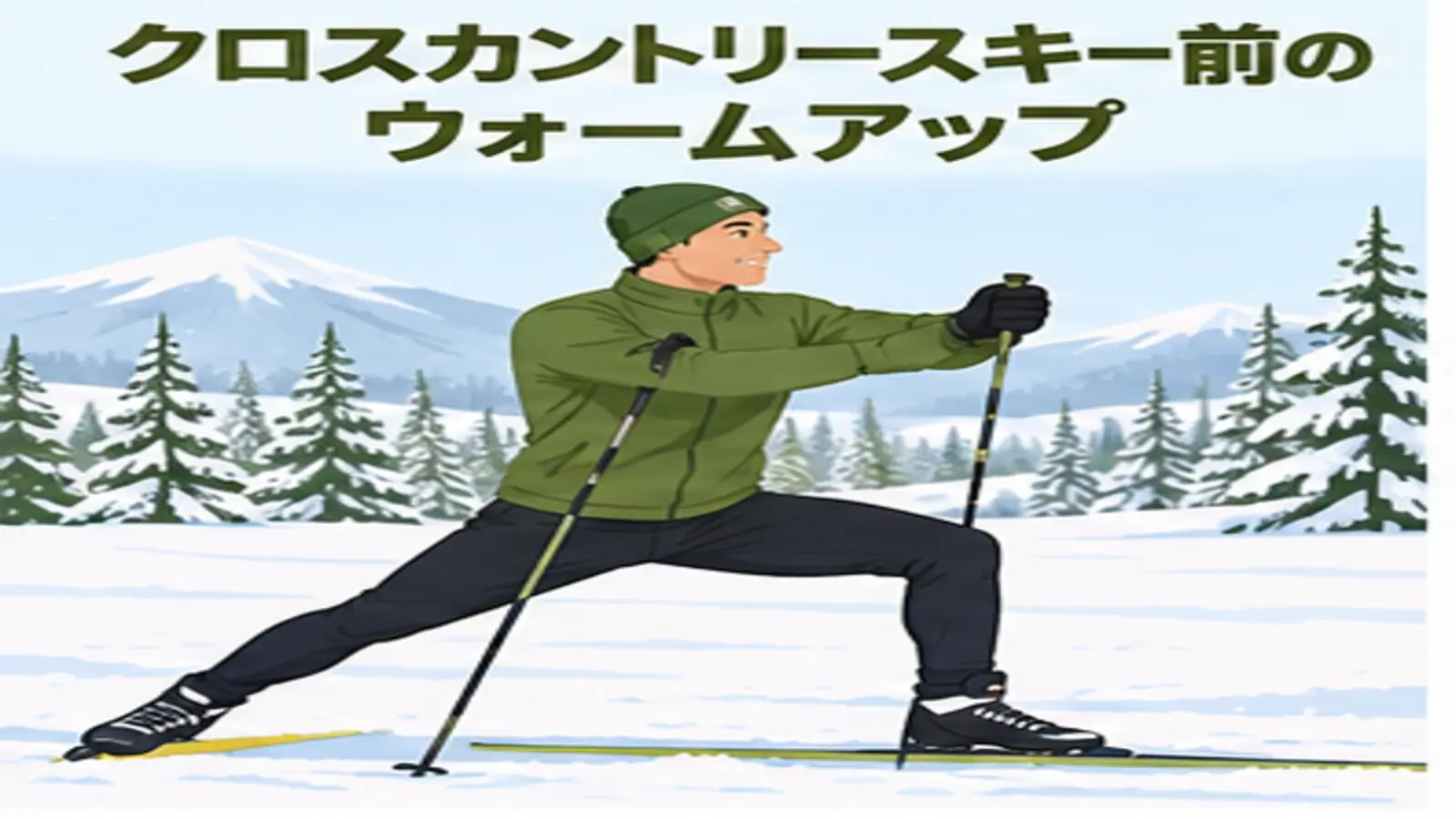 クロスカントリースキー前にウォームアップする人物のイラスト