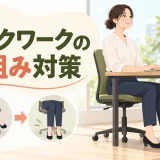 脚組みをやめて両足を床へ戻すデスクワーカー