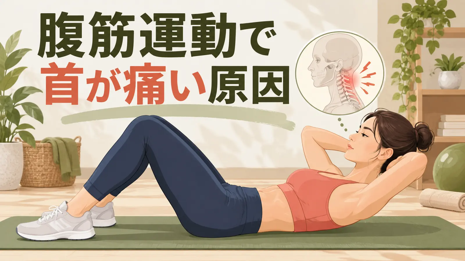 首をリラックスさせたクランチのフォーム