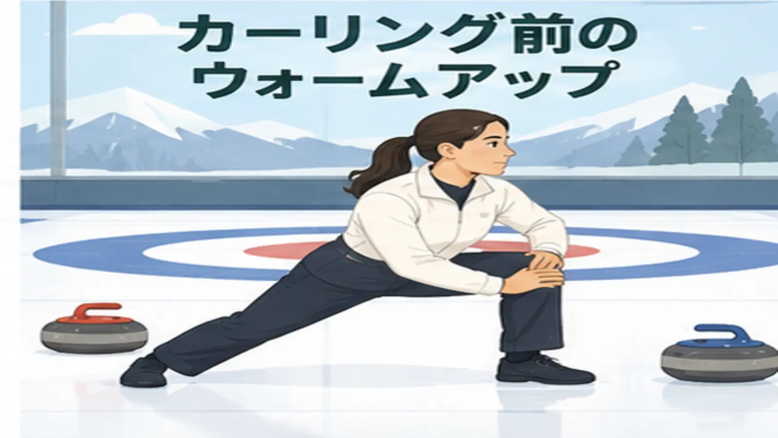 カーリング前にウォームアップする人物のイラスト
