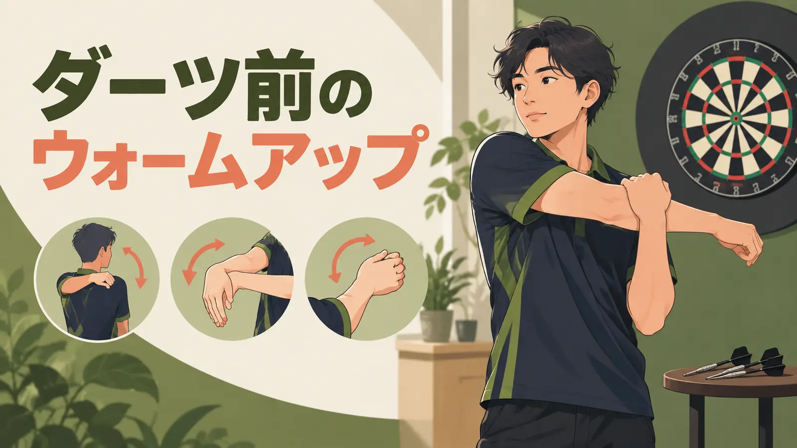 ダーツ前にウォームアップを行う様子