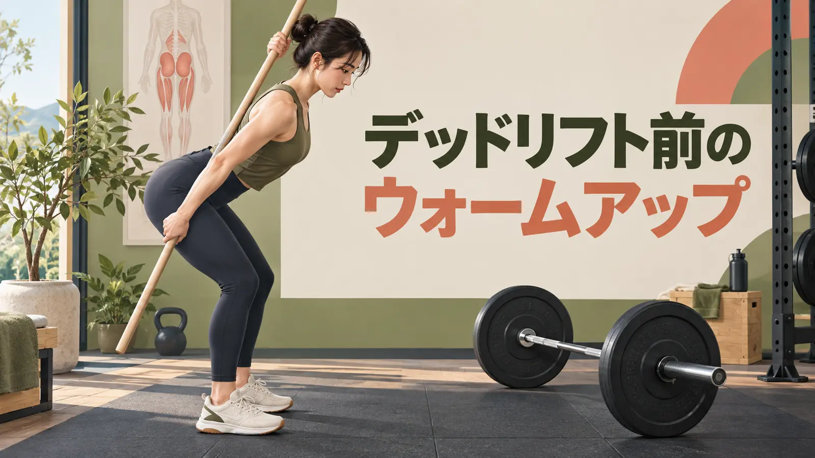 デッドリフト前のウォームアップを行う人物