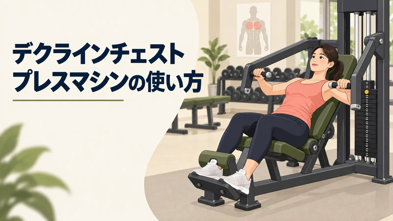 デクラインチェストプレスマシンの使い方を示すアイキャッチ