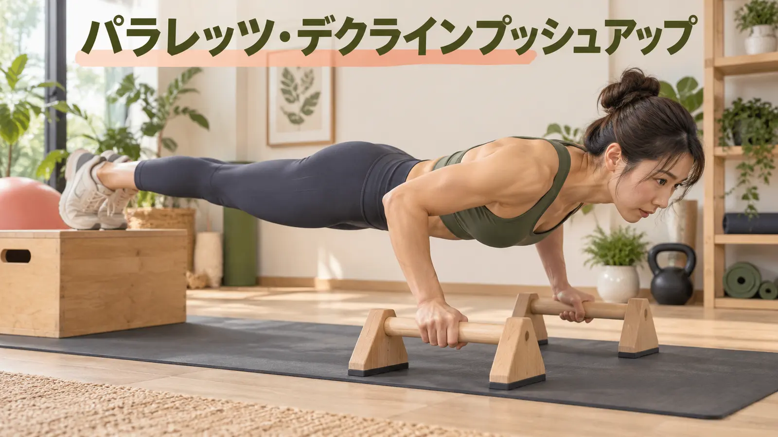 デクラインプッシュアップを行う女性
