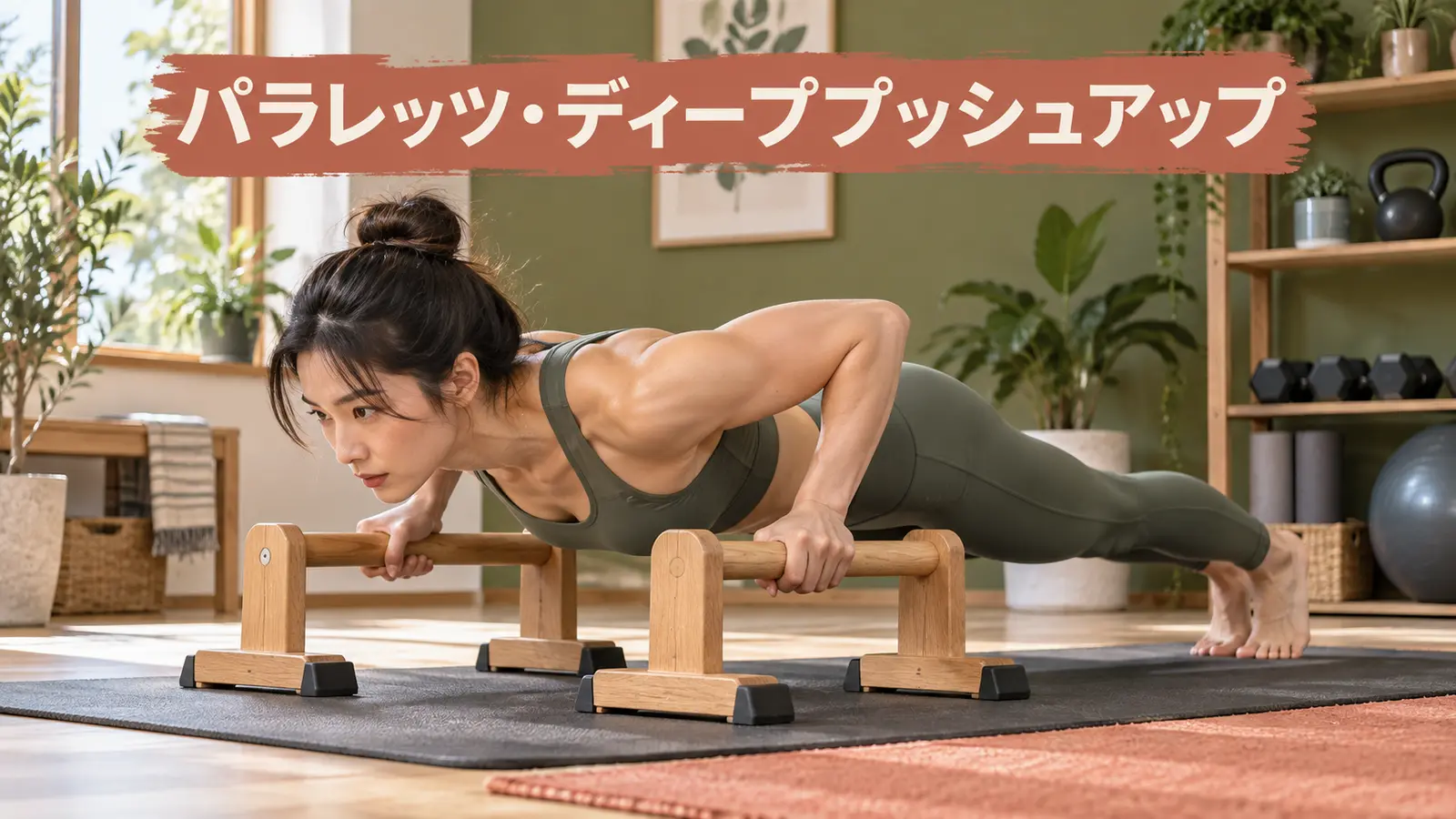 ディーププッシュアップを行う女性