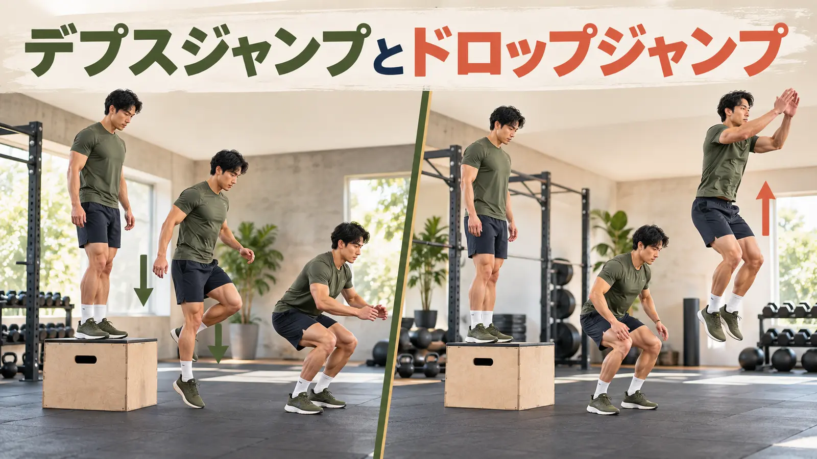 着地で止まる方法と反発して跳ぶ方法の比較