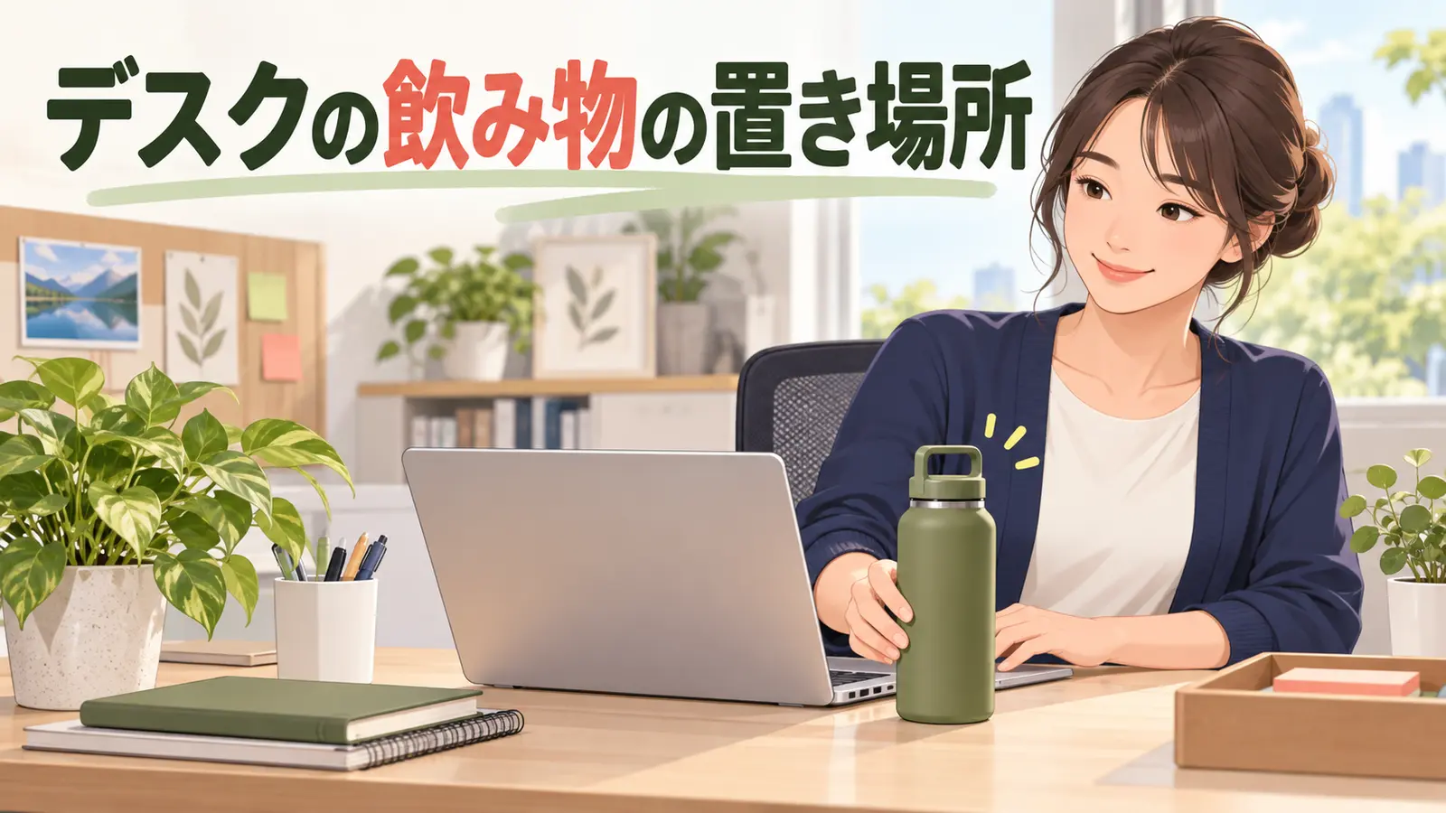デスクの飲み物を無理なく使う配置