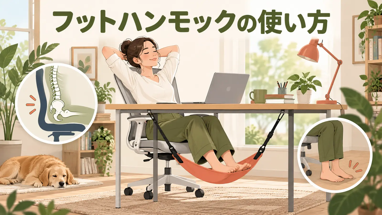 休憩時に足を預けるデスク用フットハンモック