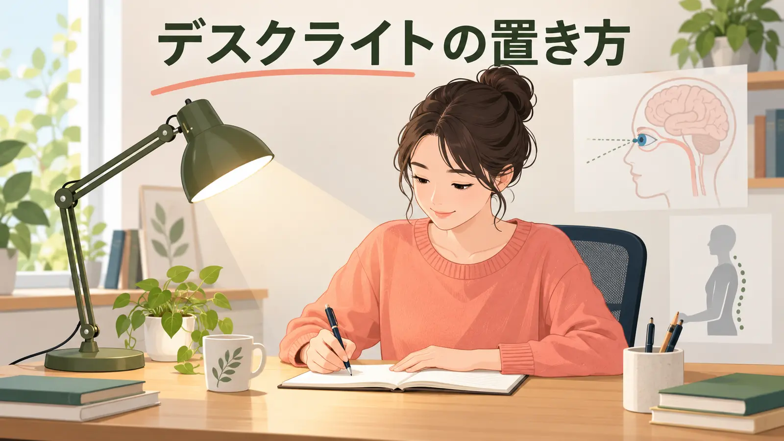 画面へ反射しない位置に置いたデスクライト