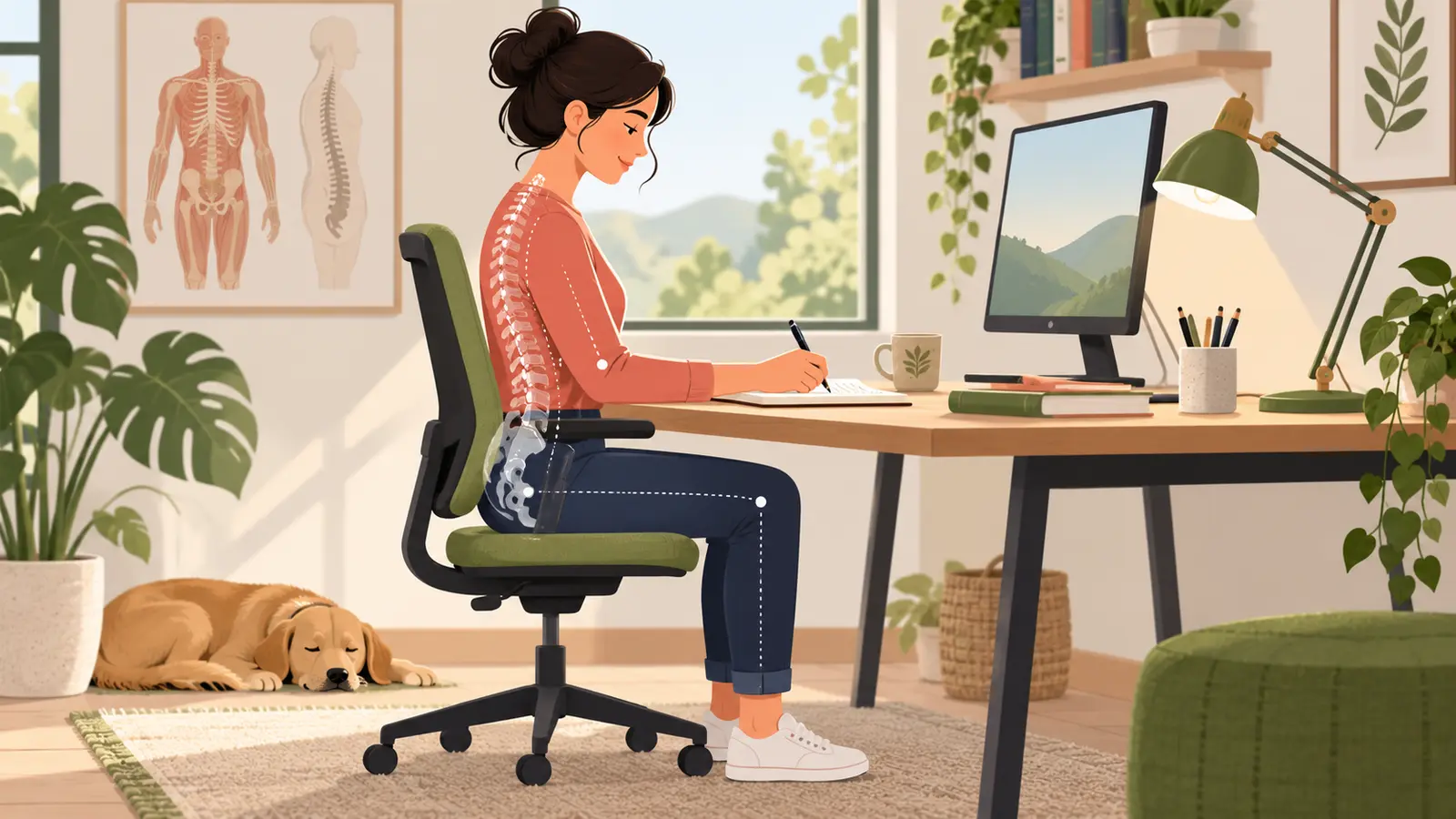 画面へ反射しないデスクライトの位置を示すイラスト