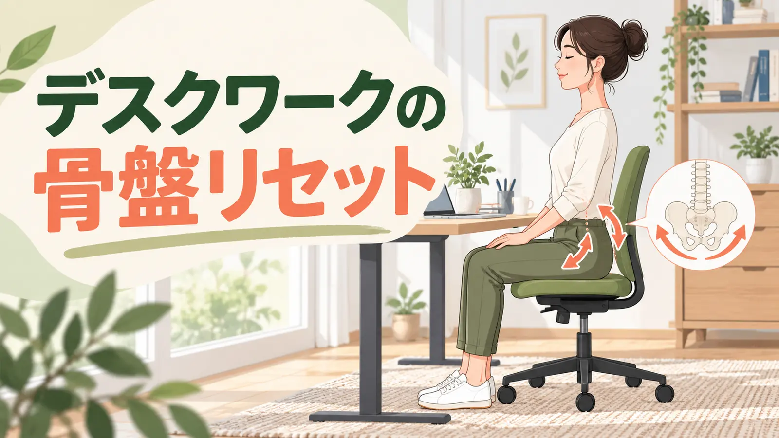 椅子で骨盤を小さく動かす女性
