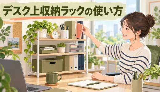 デスク上収納ラックの使い方｜肩を上げずに書類や文具を取れる高さ
