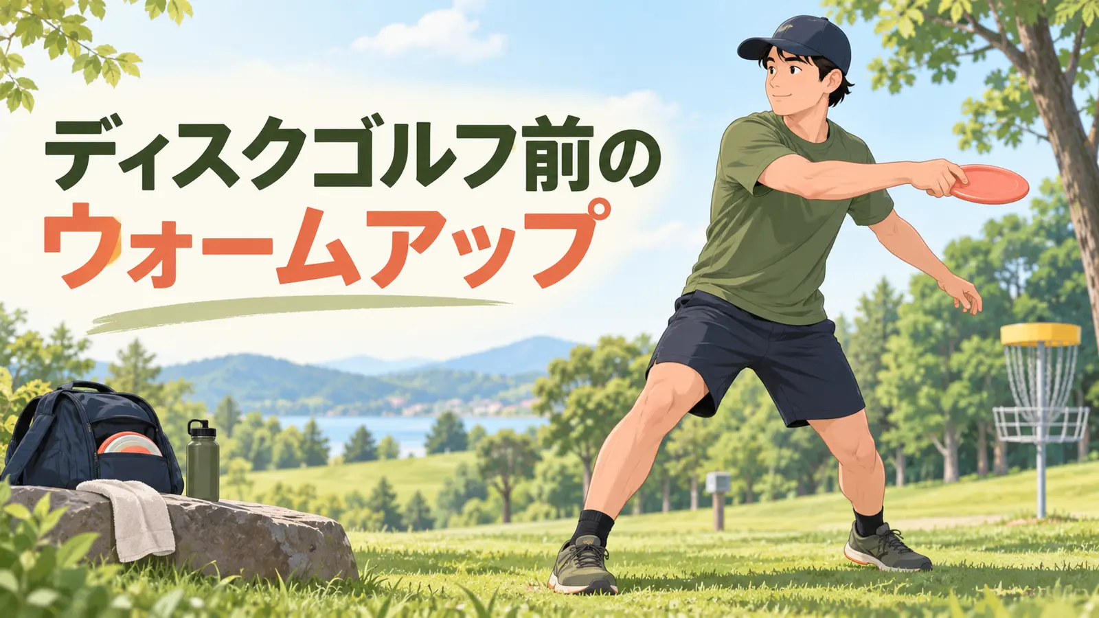 ディスクゴルフ前にウォームアップを行う様子