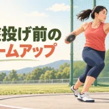 円盤投げ前に回旋動作を行う選手