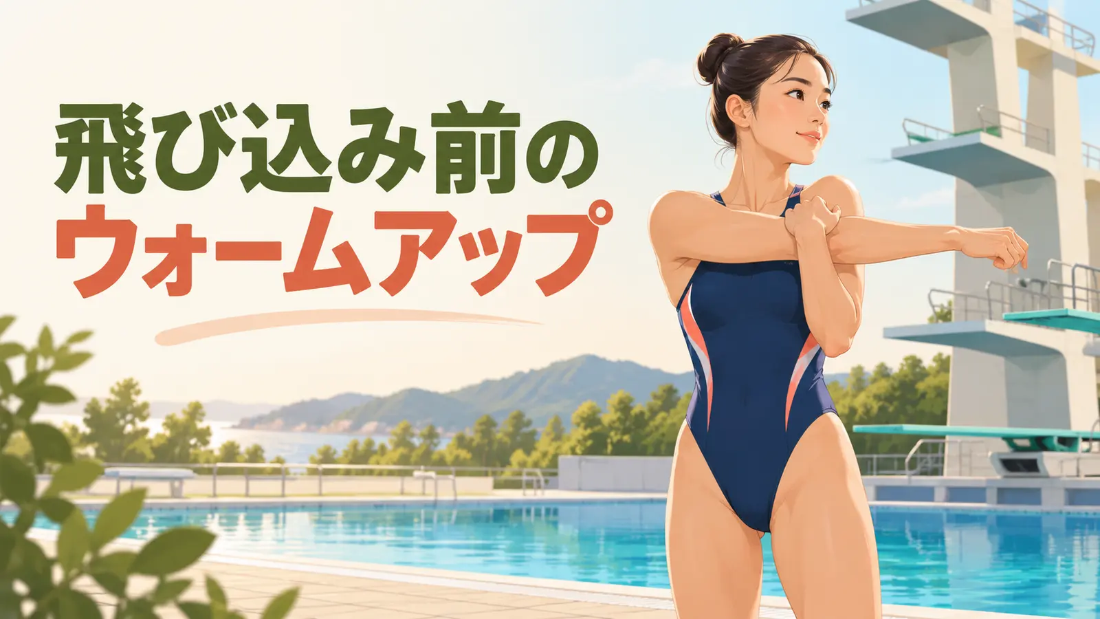 飛び込み前に肩を動かす選手