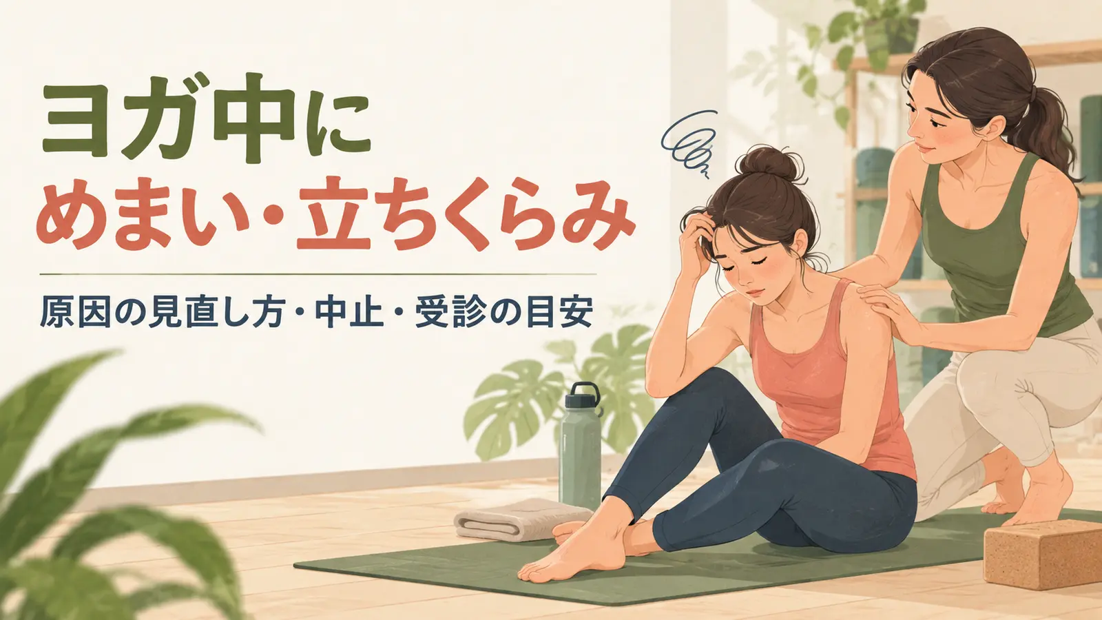 めまいを感じて安全に座り講師の補助を受ける様子