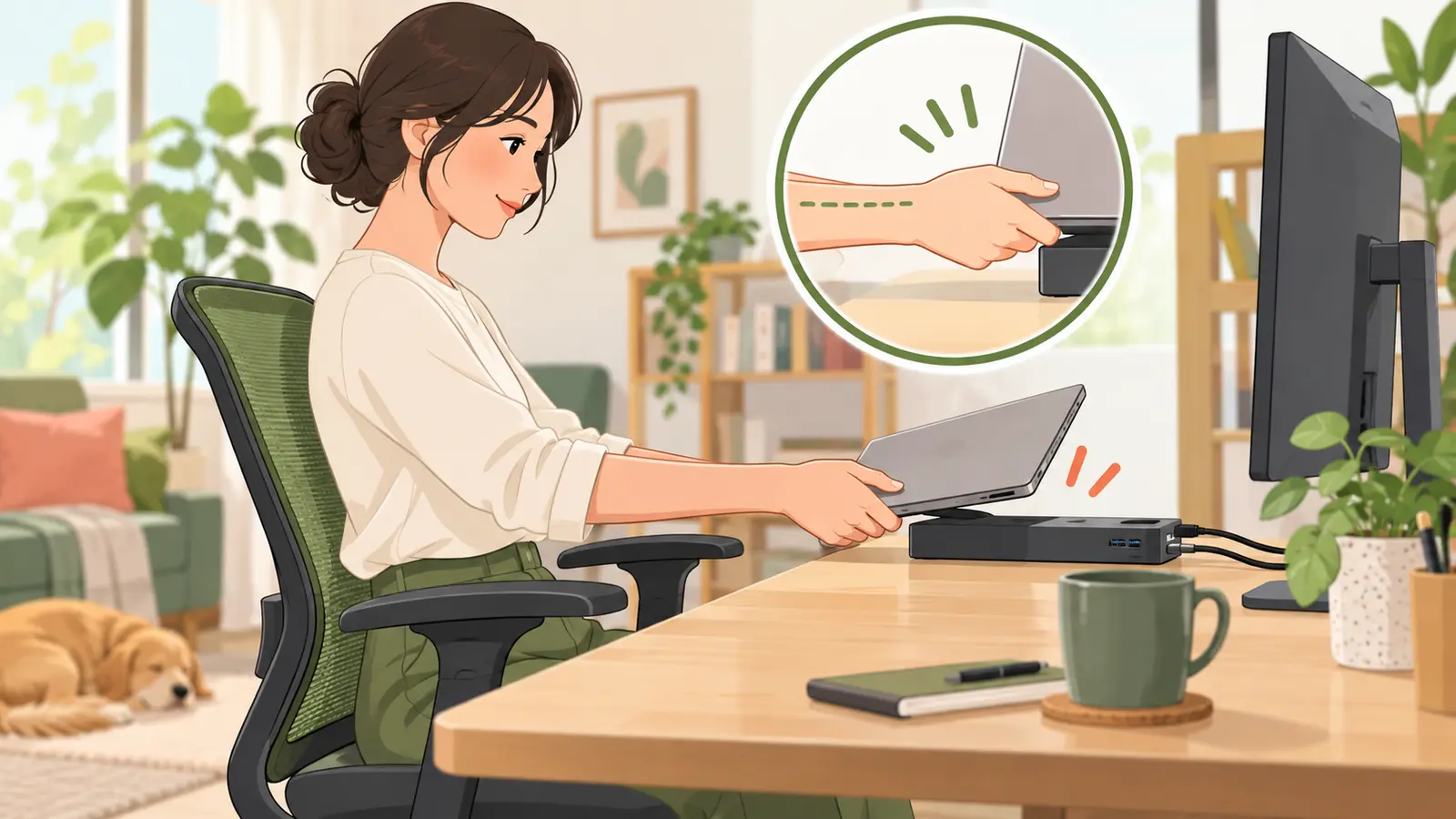 手前に固定したドッキングステーションへ接続する様子
