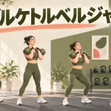 2個のケトルベルを脚の力で頭上へ運ぶ人物