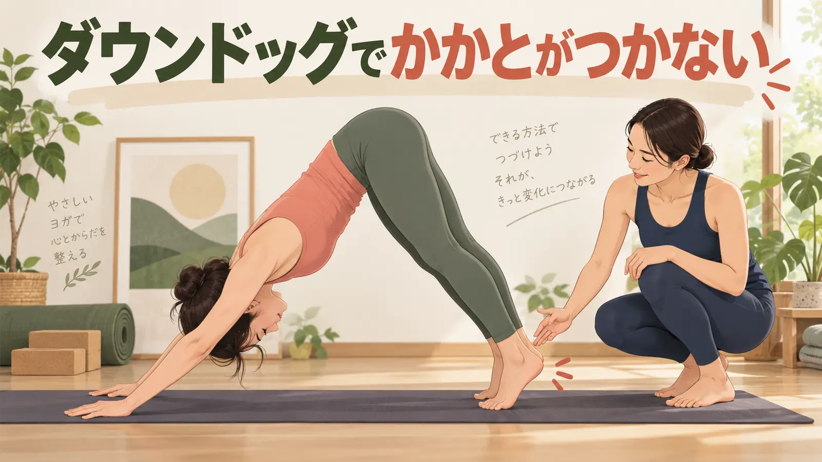 ダウンドッグでかかとがつかないときの調整