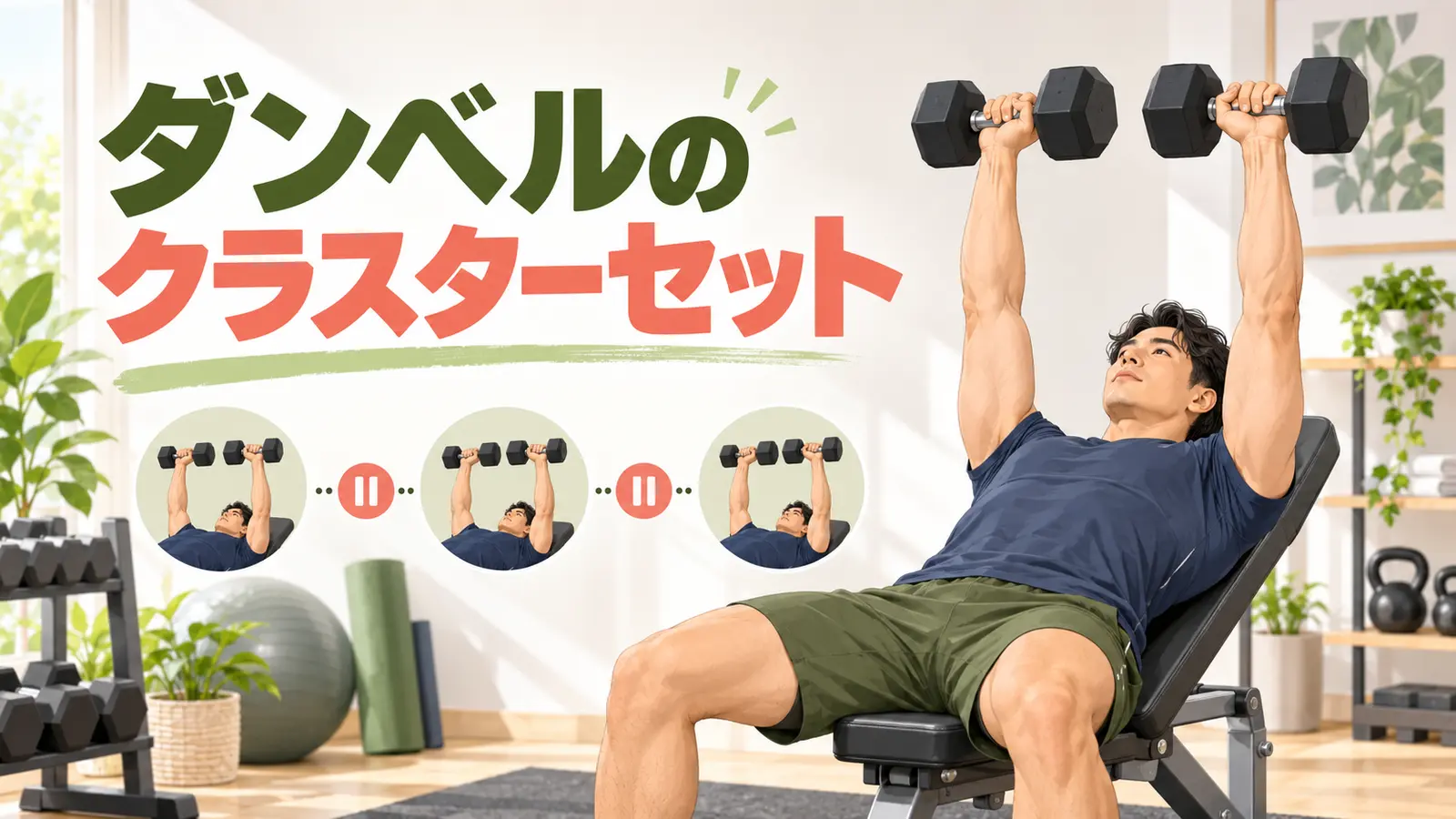 ダンベルのクラスターセットとは?休憩・回数・重量の組み方を解説するアイキャッチ