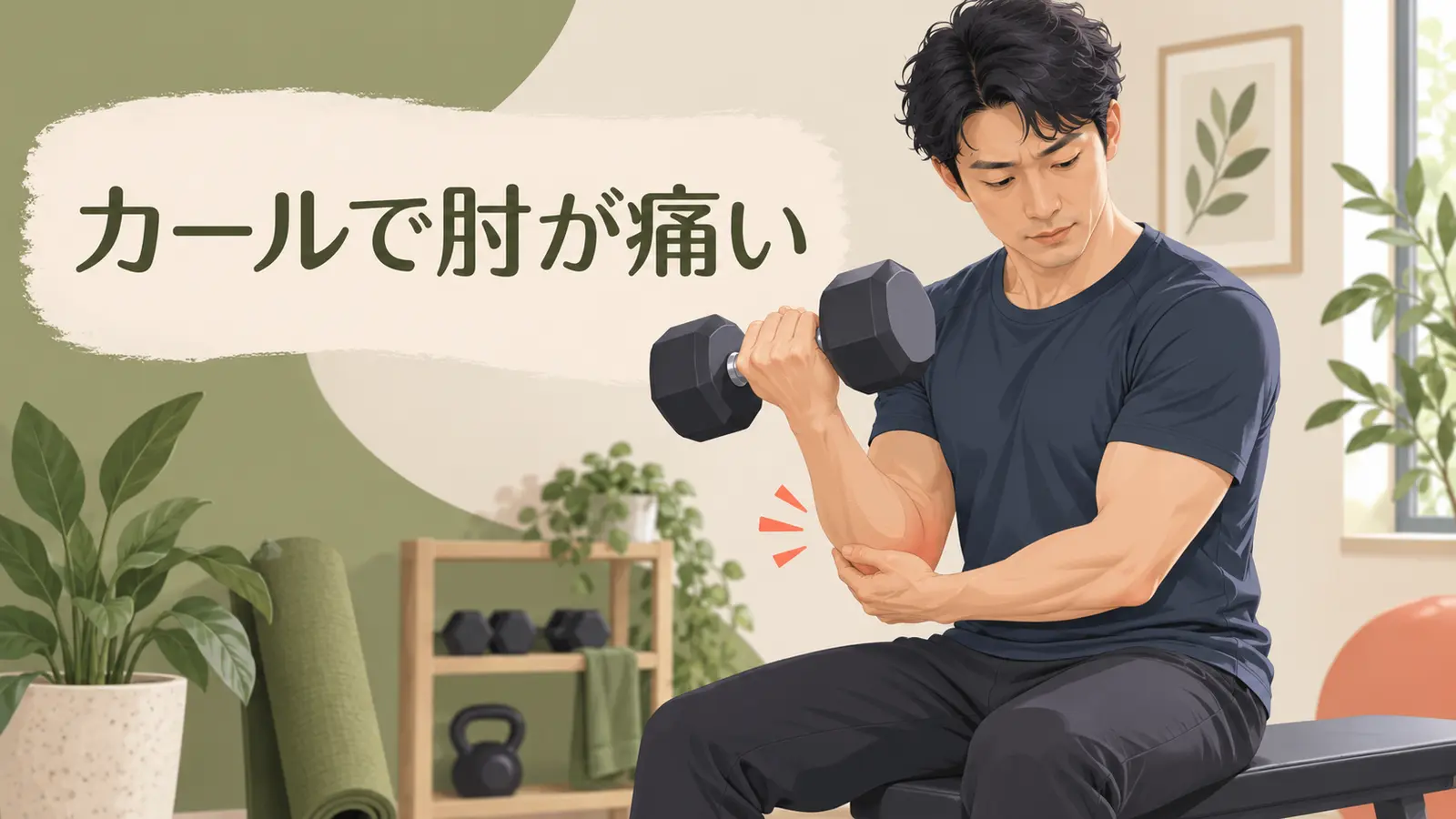 ダンベルカール中に肘を確認するアイキャッチ