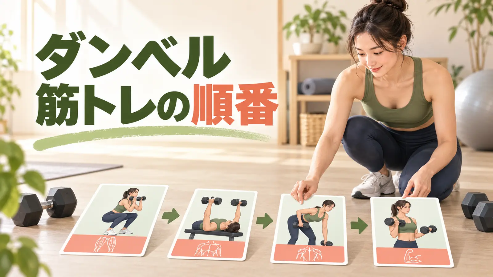 ダンベル種目の順序を並べる様子