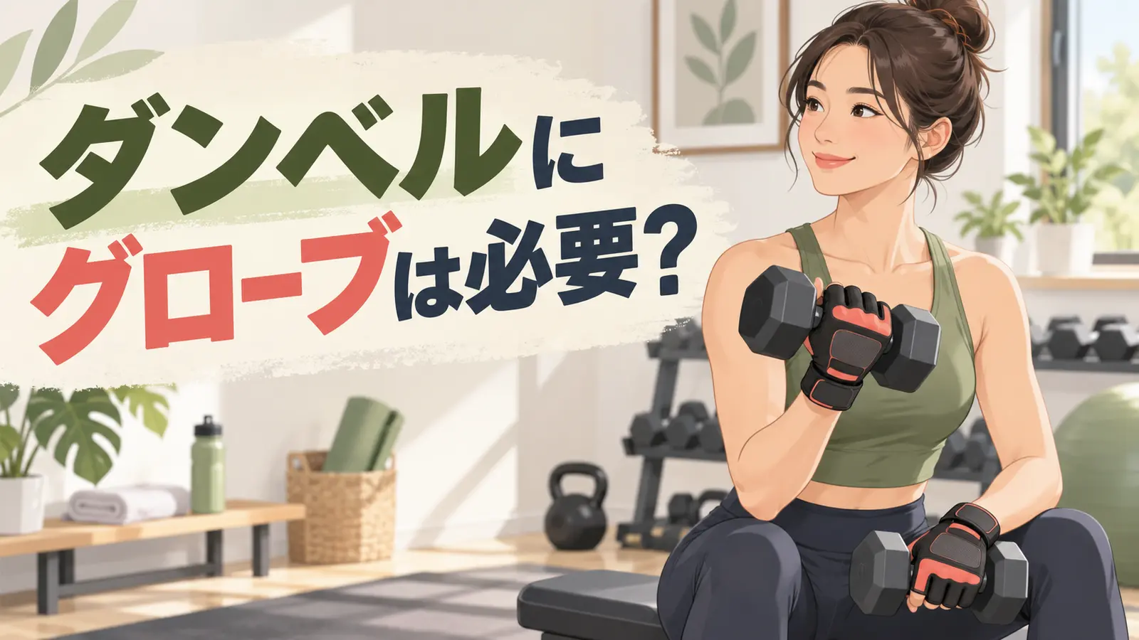 グローブを着けてダンベルを握る様子