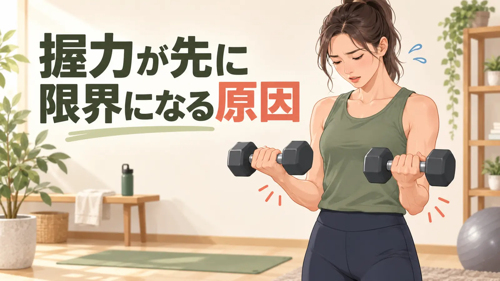 ダンベル運動で前腕の疲れを感じている様子