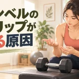 手汗とダンベルのハンドルを確認する様子