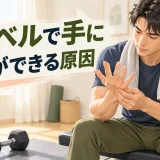 ダンベル運動後に手のひらを確認する様子