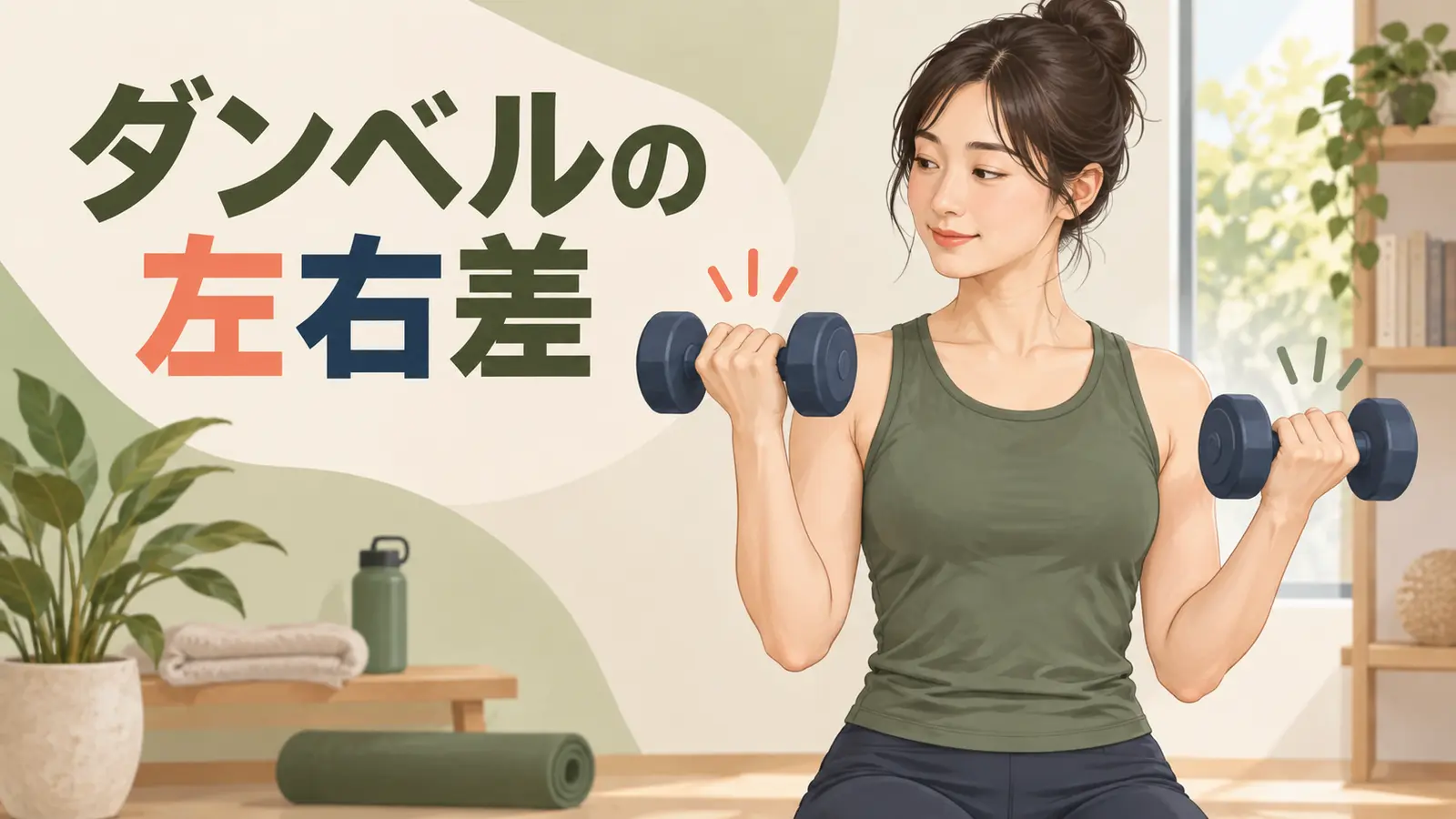 左右のダンベル動作を比べるアイキャッチ