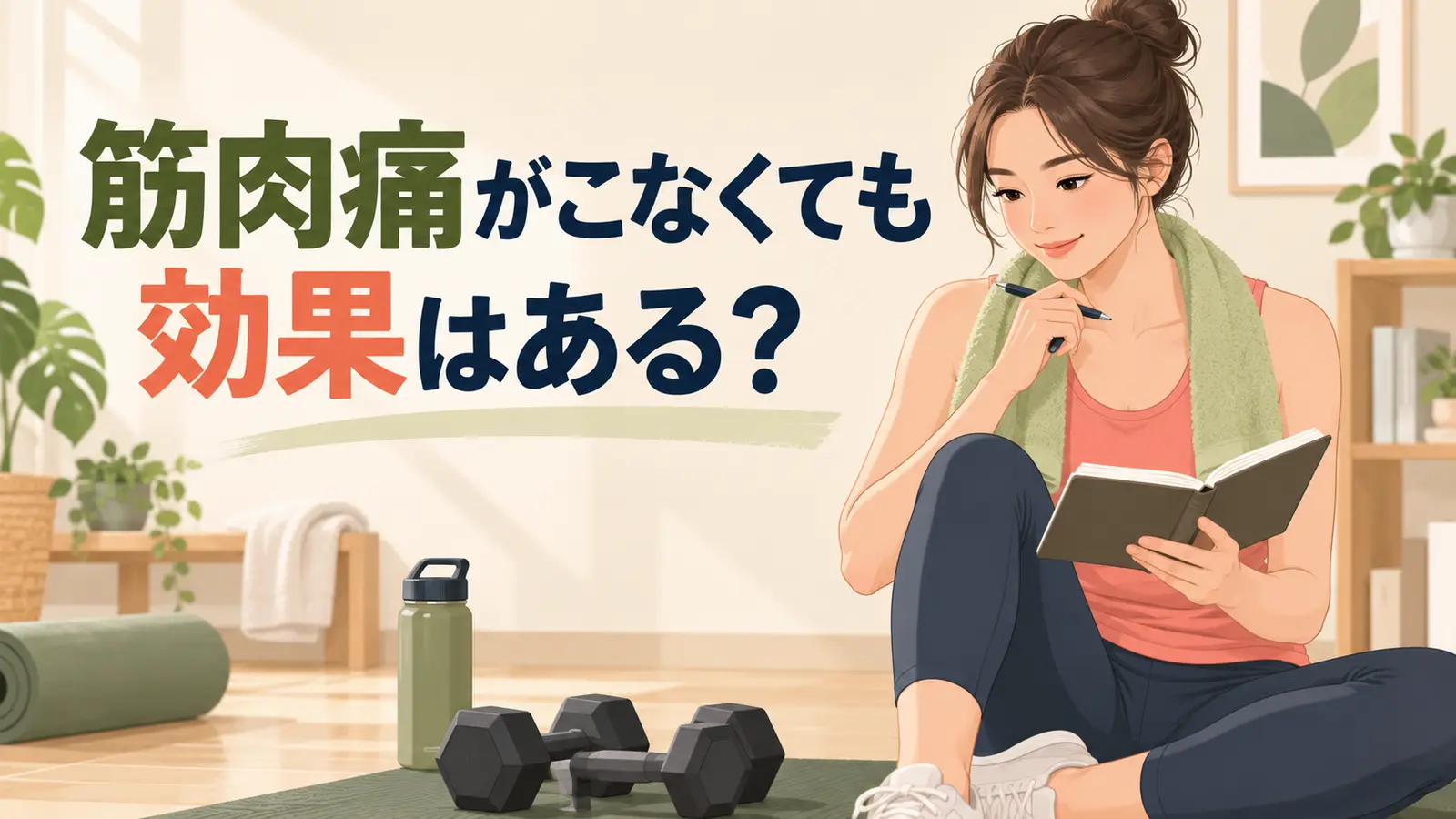 ダンベル運動後にトレーニング記録を確認する様子