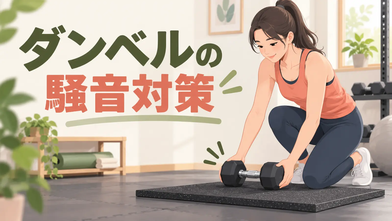 防振マットにダンベルを静かに置く様子