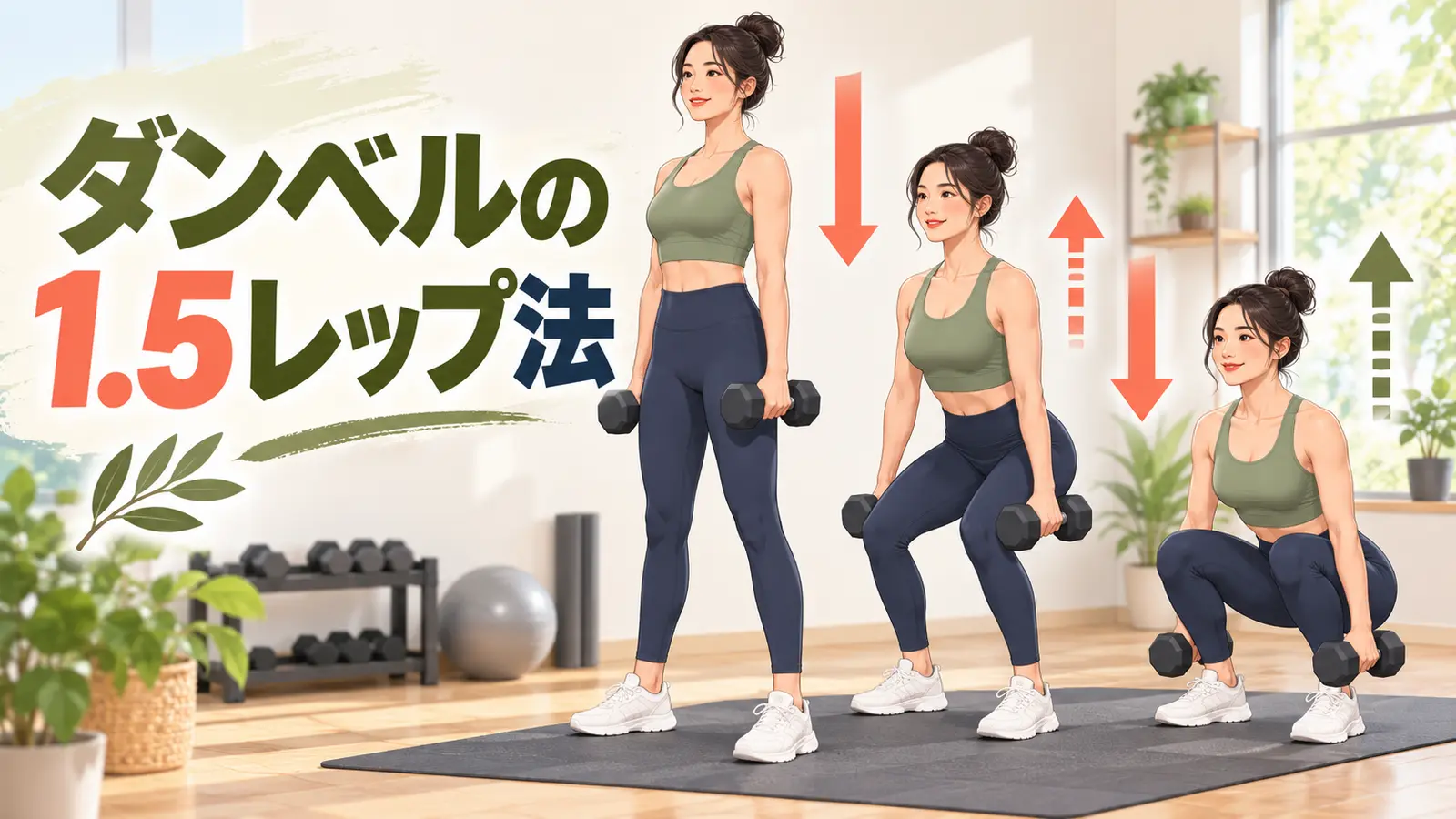 ダンベルの1.5レップ法とは?動作範囲・回数の数え方と注意点を解説するアイキャッチ