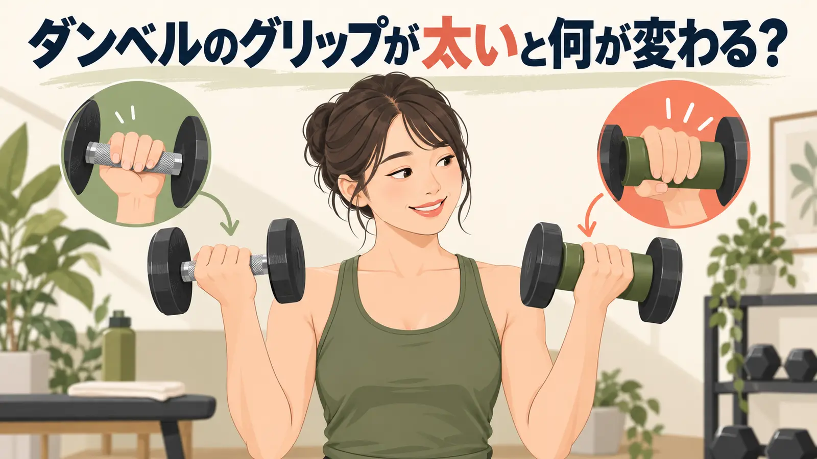 ダンベルのプレートカラーの安全な使い方を示す解説イラスト