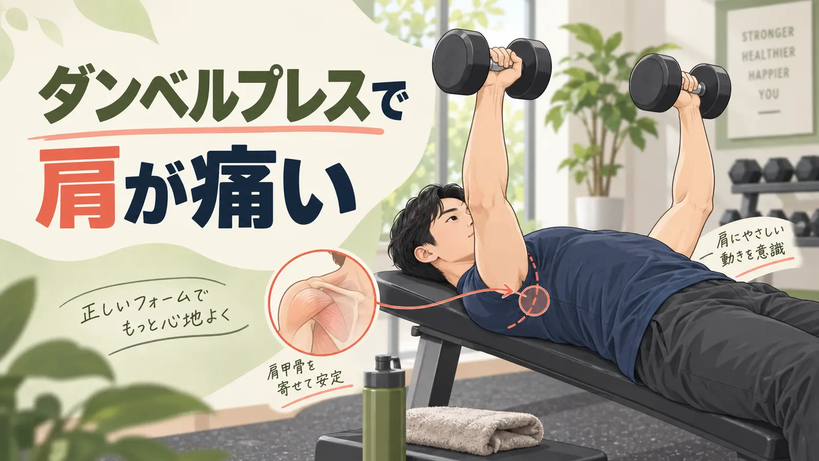 ダンベルプレスで肩の位置を確認するアイキャッチ