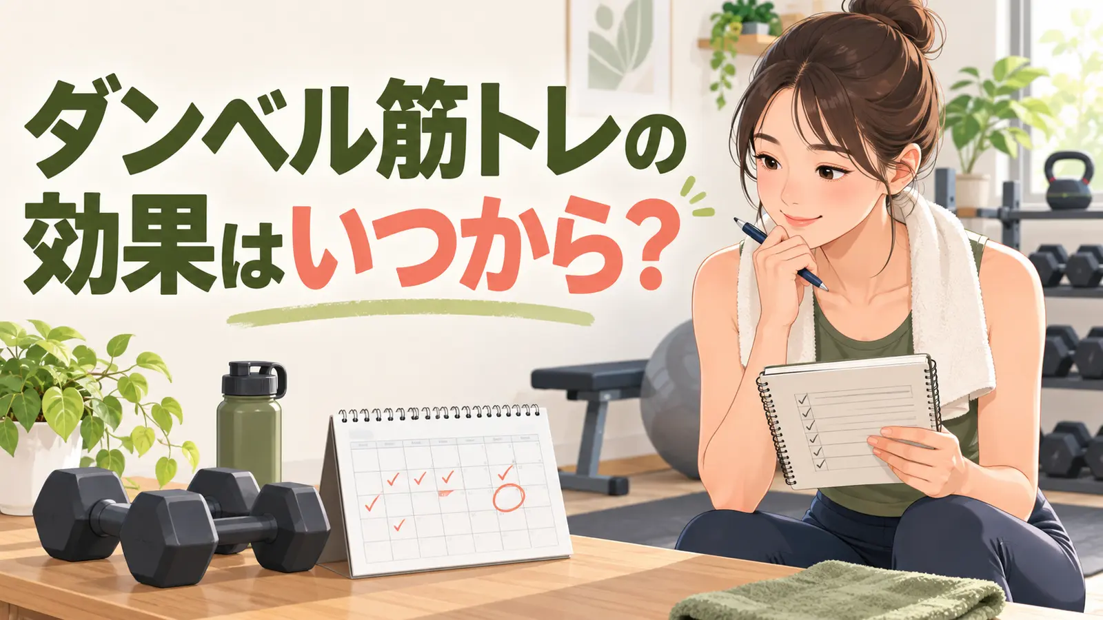 ダンベル筋トレの効果を記録する様子