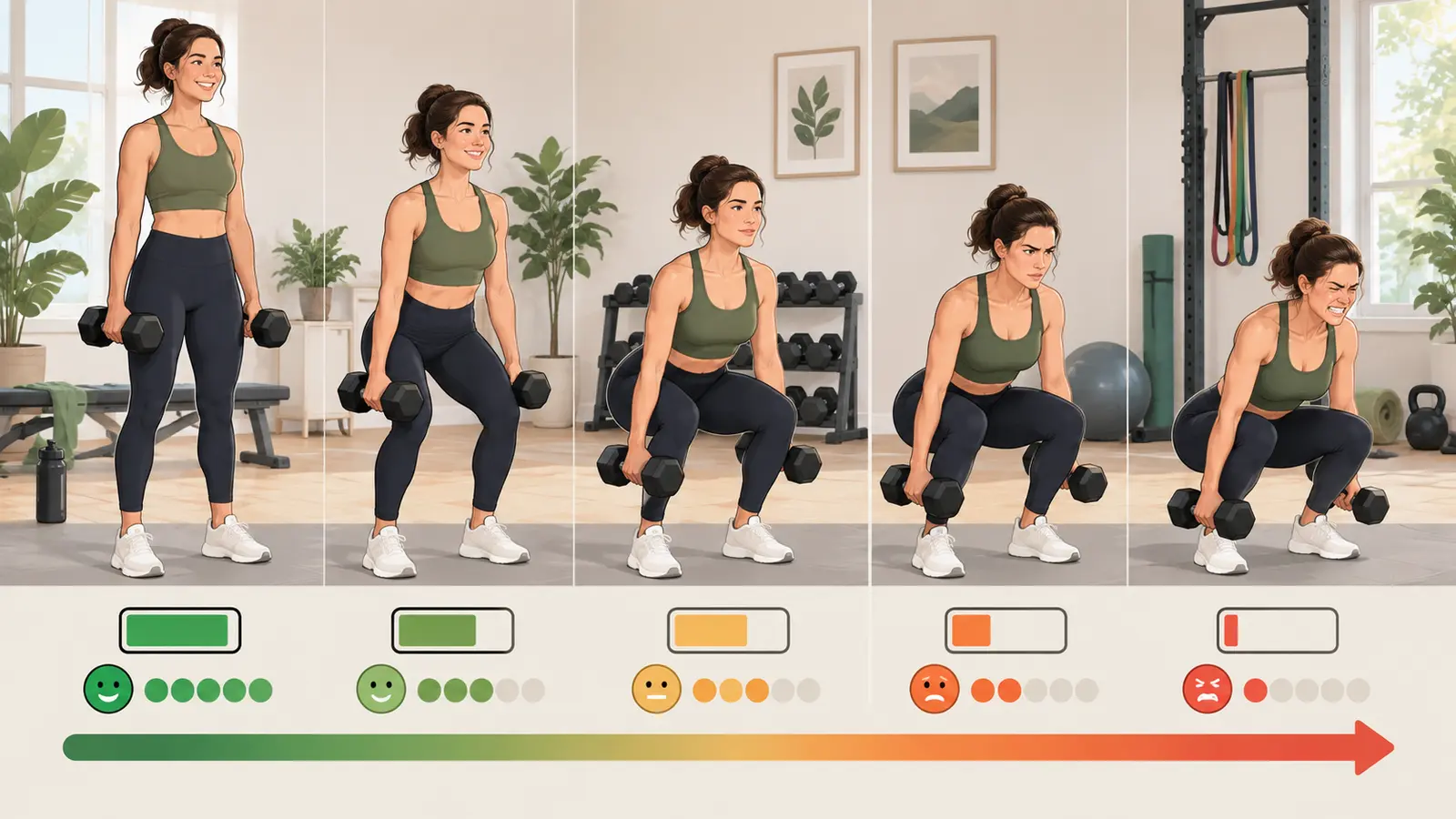 ダンベル筋トレのRPE・RIRとは？余力から重量と回数を決める方法の具体的な進め方を示す図