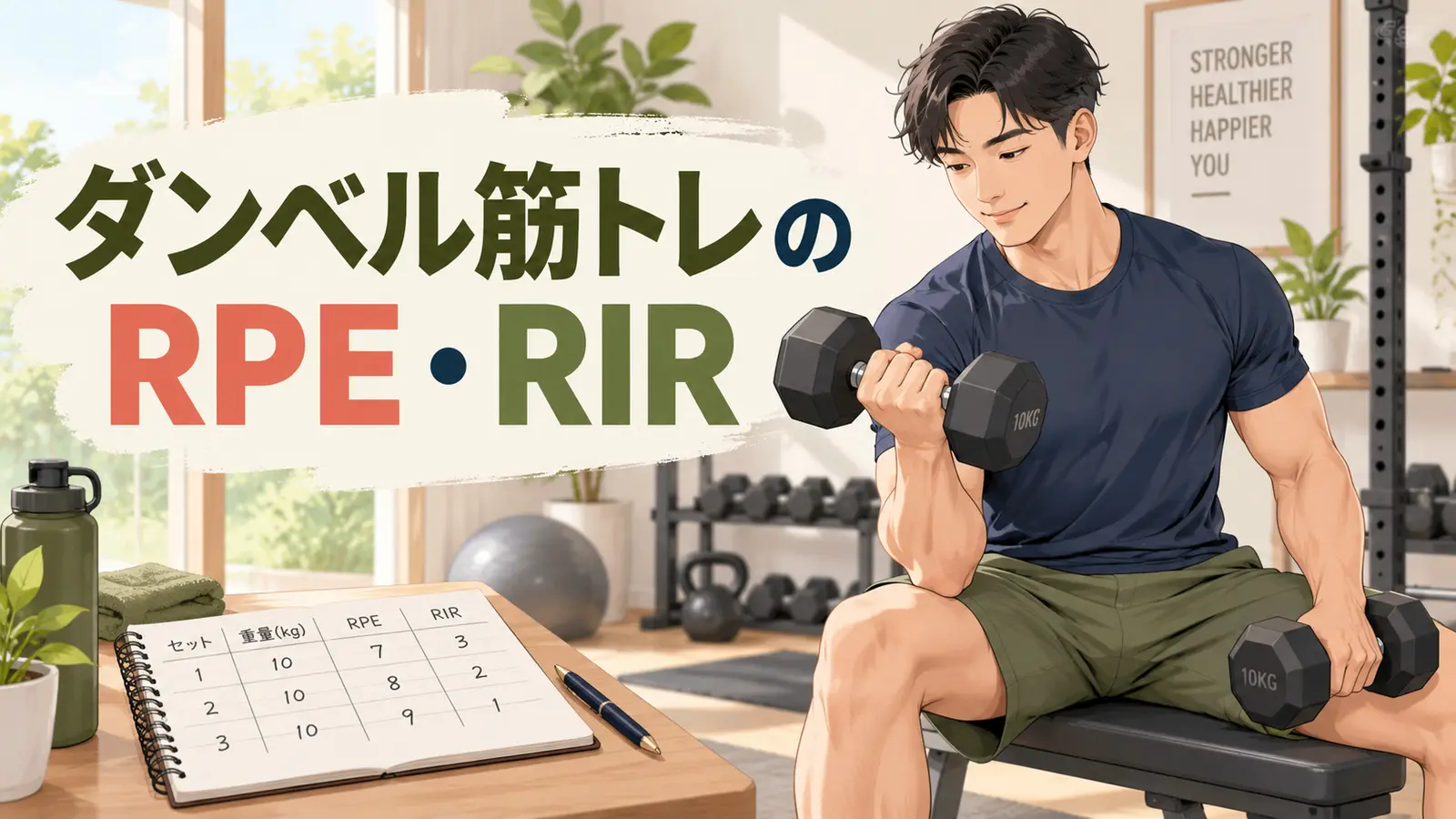 ダンベル筋トレのRPE・RIRとは？余力から重量と回数を決める方法を解説するアイキャッチ