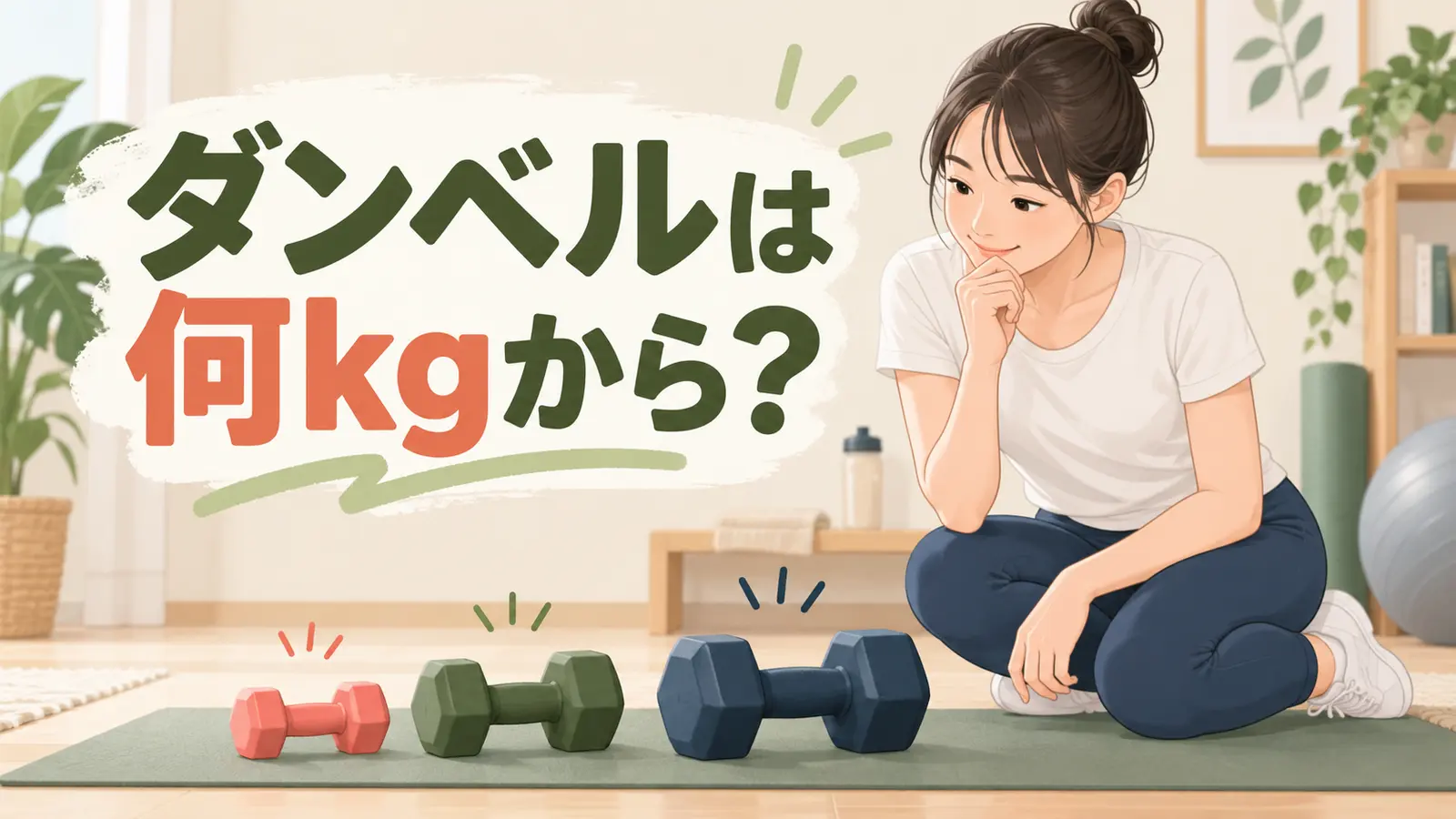 初心者が3種類のダンベル重量を比較しているアイキャッチ